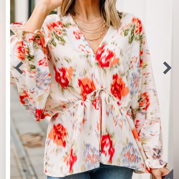 Entro Orange and Cream Floral Blouse - Picture 2 of 7